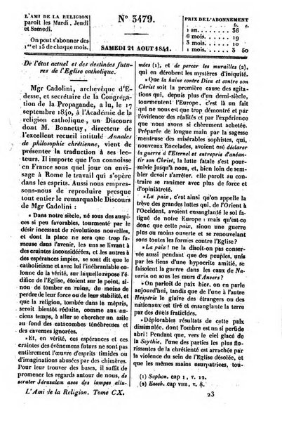 L'ami de la religion journal et revue ecclesiastique, politique et litteraire