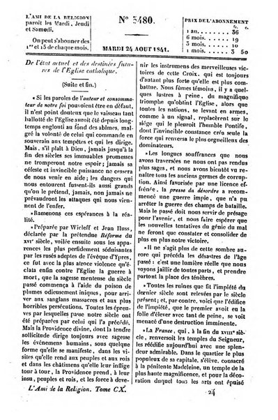 L'ami de la religion journal et revue ecclesiastique, politique et litteraire