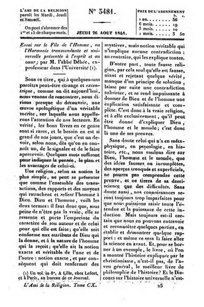 L'ami de la religion journal et revue ecclesiastique, politique et litteraire