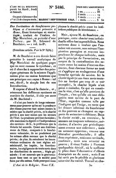 L'ami de la religion journal et revue ecclesiastique, politique et litteraire