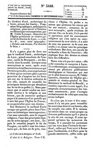 L'ami de la religion journal et revue ecclesiastique, politique et litteraire