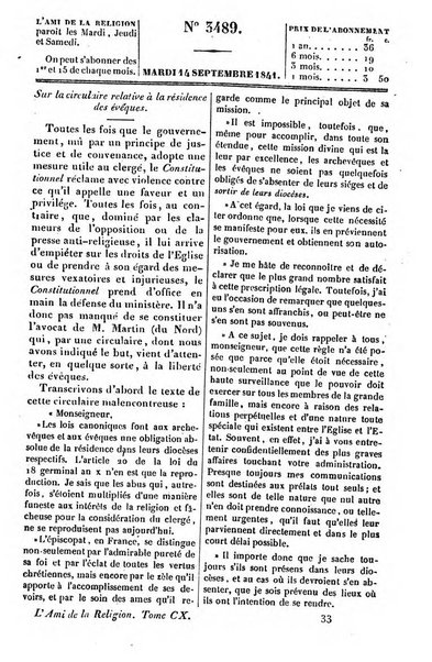 L'ami de la religion journal et revue ecclesiastique, politique et litteraire