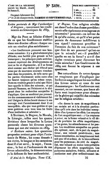 L'ami de la religion journal et revue ecclesiastique, politique et litteraire