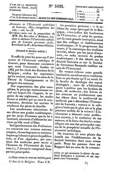 L'ami de la religion journal et revue ecclesiastique, politique et litteraire