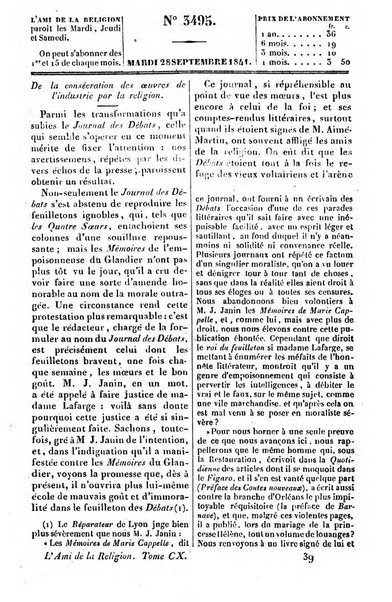 L'ami de la religion journal et revue ecclesiastique, politique et litteraire