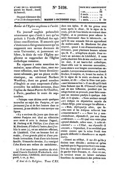 L'ami de la religion journal et revue ecclesiastique, politique et litteraire