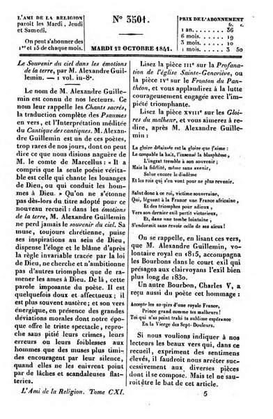 L'ami de la religion journal et revue ecclesiastique, politique et litteraire