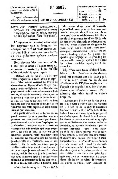 L'ami de la religion journal et revue ecclesiastique, politique et litteraire