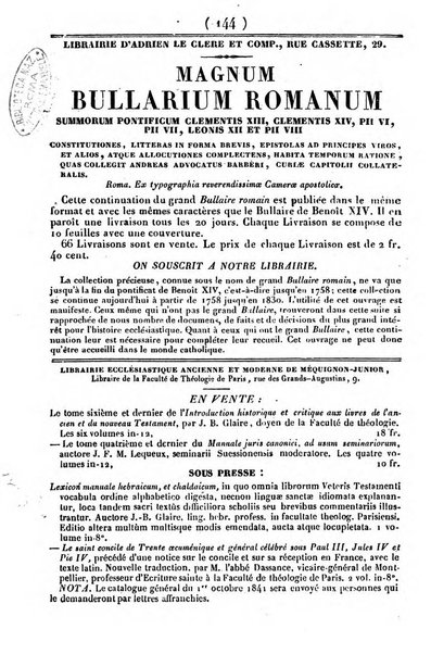 L'ami de la religion journal et revue ecclesiastique, politique et litteraire