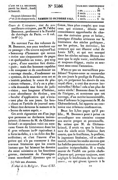 L'ami de la religion journal et revue ecclesiastique, politique et litteraire