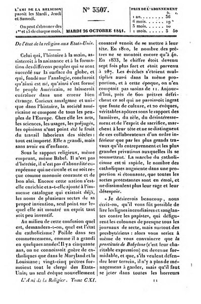 L'ami de la religion journal et revue ecclesiastique, politique et litteraire