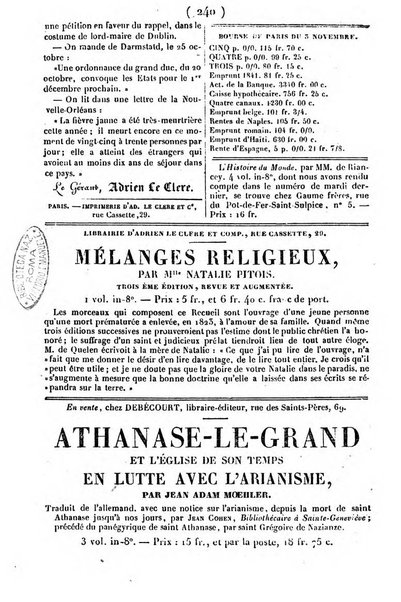 L'ami de la religion journal et revue ecclesiastique, politique et litteraire