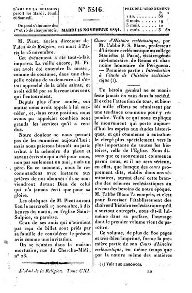 L'ami de la religion journal et revue ecclesiastique, politique et litteraire