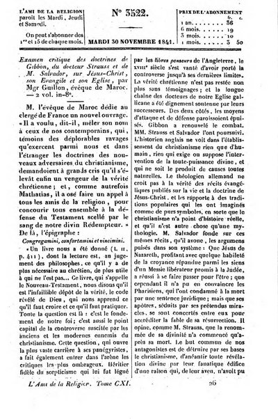 L'ami de la religion journal et revue ecclesiastique, politique et litteraire