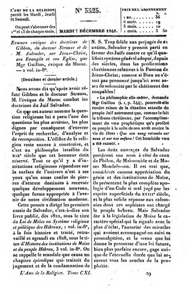 L'ami de la religion journal et revue ecclesiastique, politique et litteraire