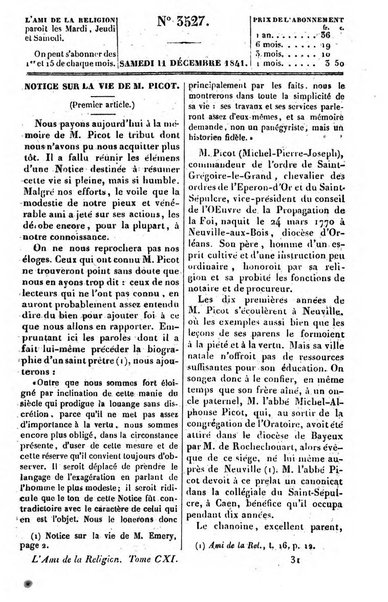 L'ami de la religion journal et revue ecclesiastique, politique et litteraire