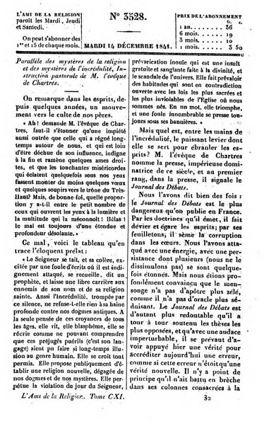 L'ami de la religion journal et revue ecclesiastique, politique et litteraire