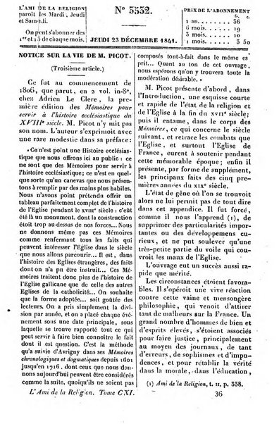 L'ami de la religion journal et revue ecclesiastique, politique et litteraire