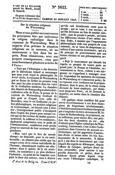 L'ami de la religion journal et revue ecclesiastique, politique et litteraire