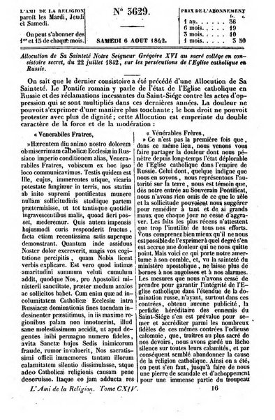 L'ami de la religion journal et revue ecclesiastique, politique et litteraire