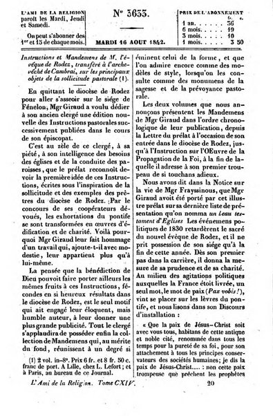 L'ami de la religion journal et revue ecclesiastique, politique et litteraire