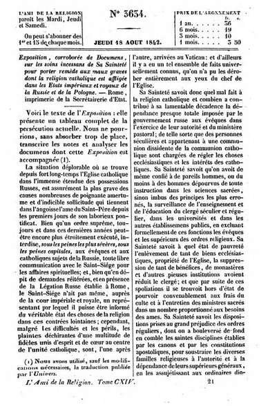 L'ami de la religion journal et revue ecclesiastique, politique et litteraire