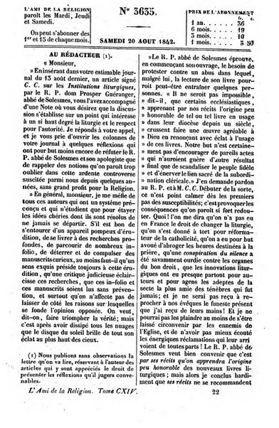 L'ami de la religion journal et revue ecclesiastique, politique et litteraire