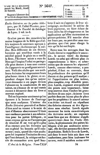 L'ami de la religion journal et revue ecclesiastique, politique et litteraire