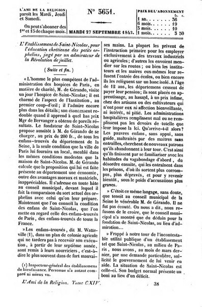 L'ami de la religion journal et revue ecclesiastique, politique et litteraire