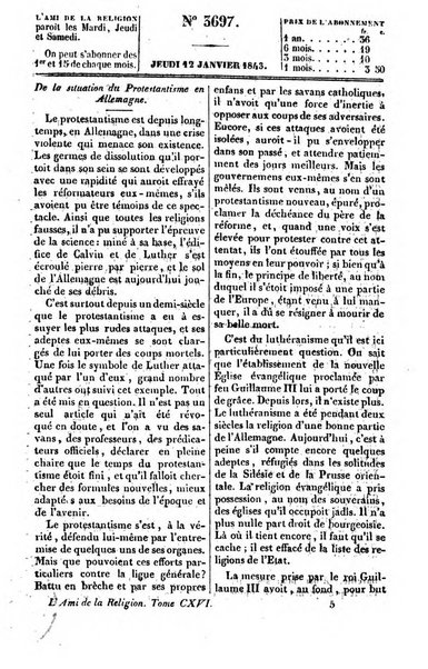 L'ami de la religion journal et revue ecclesiastique, politique et litteraire