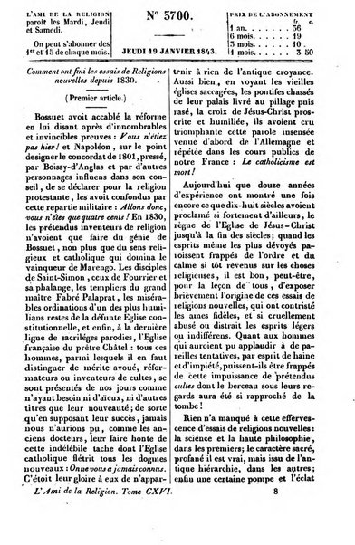 L'ami de la religion journal et revue ecclesiastique, politique et litteraire