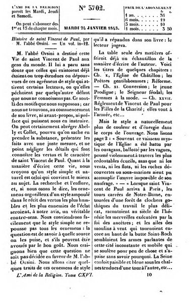 L'ami de la religion journal et revue ecclesiastique, politique et litteraire