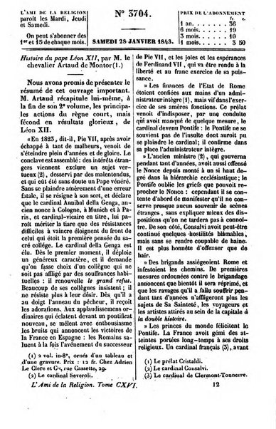 L'ami de la religion journal et revue ecclesiastique, politique et litteraire