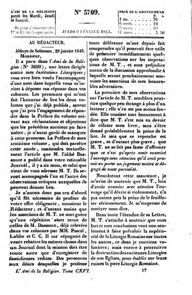 L'ami de la religion journal et revue ecclesiastique, politique et litteraire