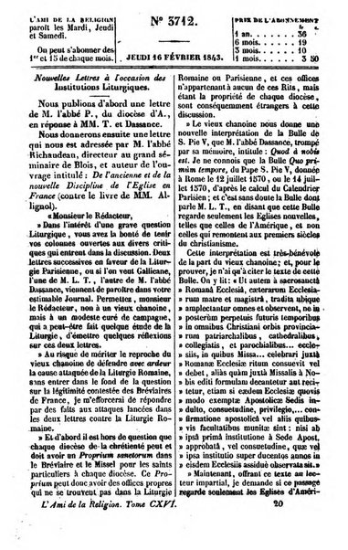 L'ami de la religion journal et revue ecclesiastique, politique et litteraire