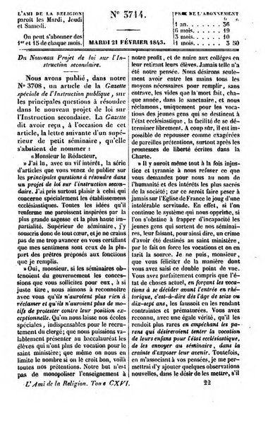 L'ami de la religion journal et revue ecclesiastique, politique et litteraire