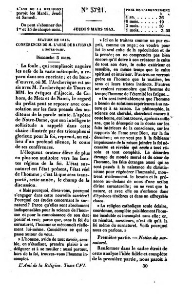 L'ami de la religion journal et revue ecclesiastique, politique et litteraire