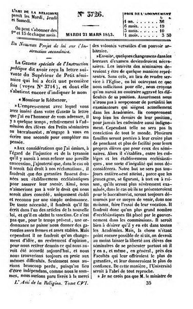 L'ami de la religion journal et revue ecclesiastique, politique et litteraire