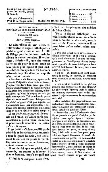 L'ami de la religion journal et revue ecclesiastique, politique et litteraire