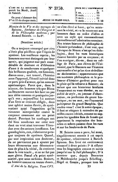 L'ami de la religion journal et revue ecclesiastique, politique et litteraire