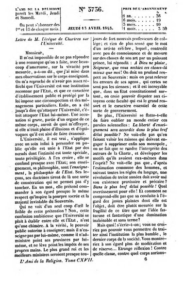 L'ami de la religion journal et revue ecclesiastique, politique et litteraire