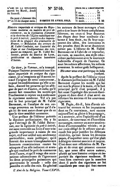 L'ami de la religion journal et revue ecclesiastique, politique et litteraire