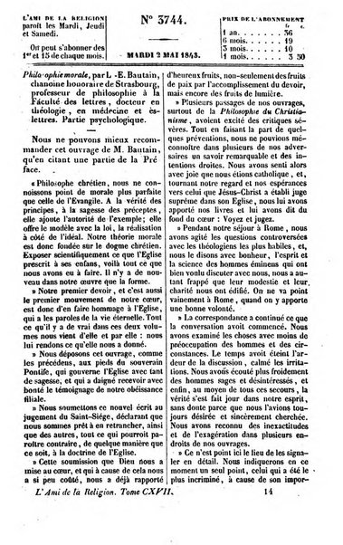 L'ami de la religion journal et revue ecclesiastique, politique et litteraire