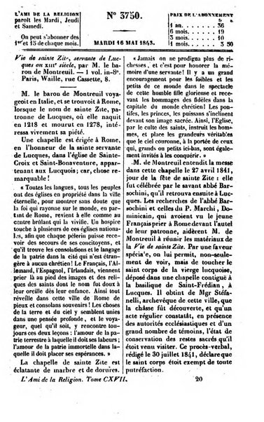 L'ami de la religion journal et revue ecclesiastique, politique et litteraire