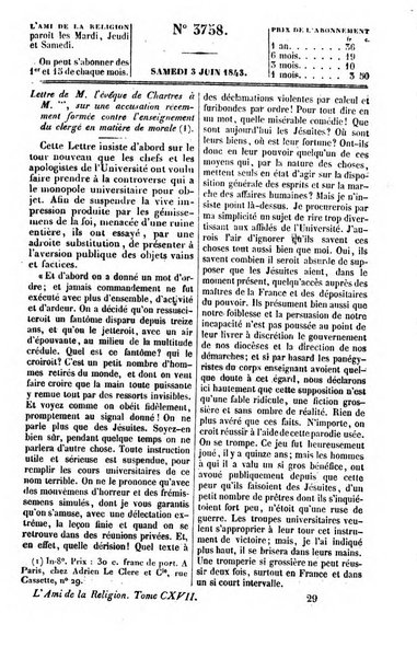 L'ami de la religion journal et revue ecclesiastique, politique et litteraire