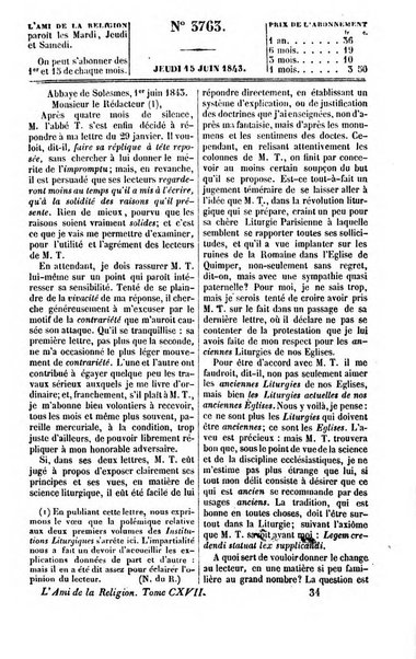 L'ami de la religion journal et revue ecclesiastique, politique et litteraire