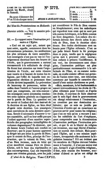 L'ami de la religion journal et revue ecclesiastique, politique et litteraire