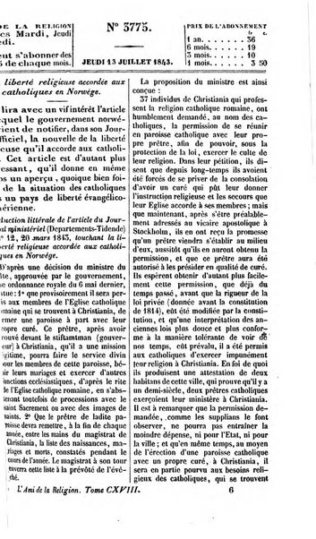 L'ami de la religion journal et revue ecclesiastique, politique et litteraire