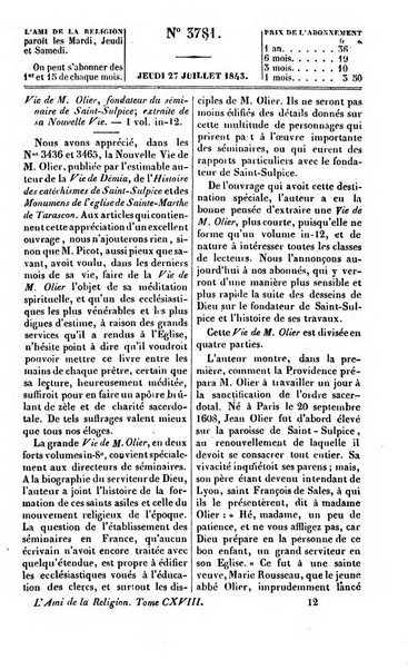 L'ami de la religion journal et revue ecclesiastique, politique et litteraire