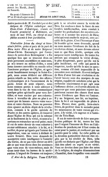 L'ami de la religion journal et revue ecclesiastique, politique et litteraire